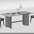 Modern Marble Top Dining Table Set With Metal Legs And Gray Chairs 3d model