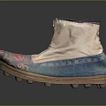 Traditional Chinese Embroidered Shoes With Blue Cloth Upper Pink Patterns And Wooden Soles