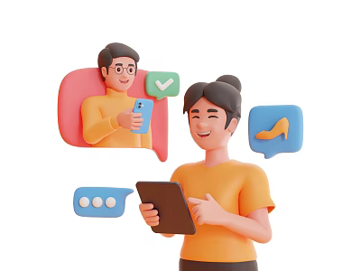 Two People Chatting Using Mobile Phone Tablet With Chat Bubbles Checkmark High Heel Icon 3d model