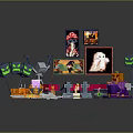 Halloween Themed Building Block Scene Components With Pumpkin Lanterns Ghost Decorations And Tombstone Figures