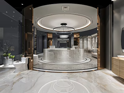 Luxury Modern Boutique Store Interior With Circular Counter And Marble Floor 3d model