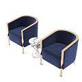Modern Blue Leisure Sofa Set with Wooden Armrests and Small Round Table 3d model