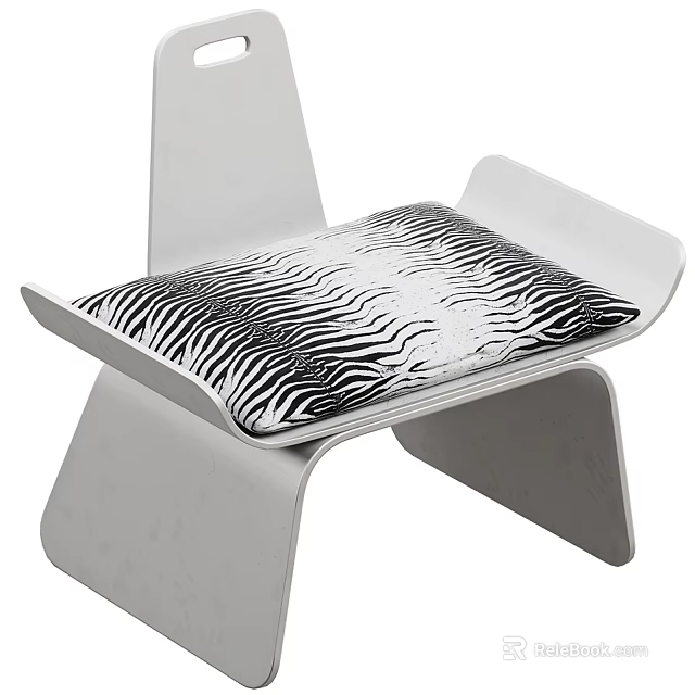 Modern Stool With Zebra Print Cushion And White Frame Design 3d model 