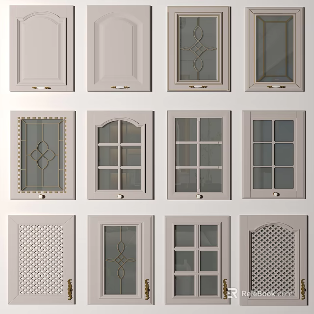 Various Modern Cabinet Doors With Glass Panels Lattice And Decorative Details 3d model 