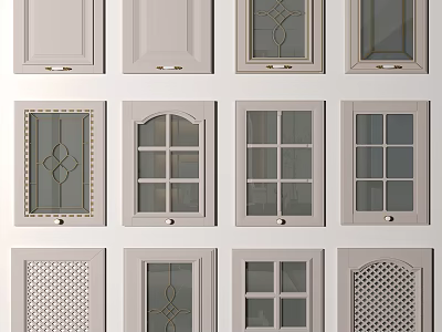 Various Modern Cabinet Doors With Glass Panels Lattice And Decorative Details 3d model