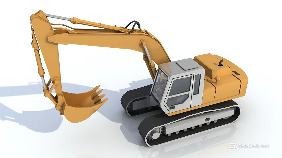 Modern Yellow Construction Excavator With Tracked Undercarriage And Front Bucket 3d model 