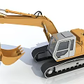 Modern Yellow Construction Excavator With Tracked Undercarriage And Front Bucket