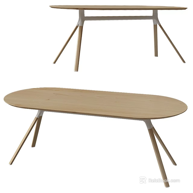Modern Wooden Oval Dining Table With Three Tapered Legs And Smooth Surface Design 3d model 