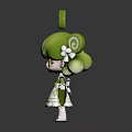 Cute Green And White Cartoon Character Creature With Spiral Hair And Lace Trimmed Kimono Outfit