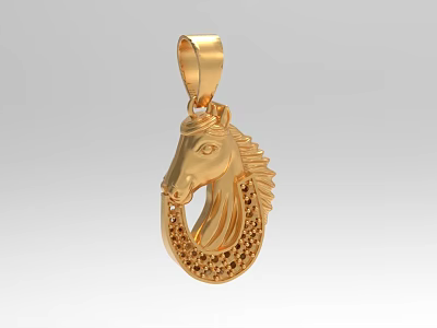 Exquisite Gold Horse Head Pendant Jewelry with Intricate Inlaid Sparkling Stones Design 3d model