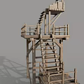 Simple Wooden Elevated Tower With Staircase Platform And Railing Design 3d model