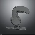 Toucan Sculpture With Silver Metallic Finish Perched On Wooden Branch