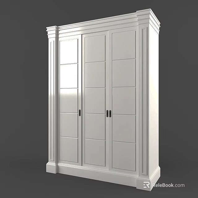 Classic White Wardrobe Design With Paneled Doors Decorative Trim And Elegant Interior Details 3d model 