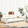 White Multi Seat Sofa With Decorative Pillows Green Plants And Wooden Floor