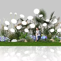 Instagrammable Outdoor Check-in Spot with White Round Decor Palm Leaves and Reflective Grass Area