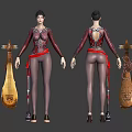 Female Character In Red Ornate Outfit With Mythical Creature Companion In Fantasy World