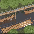 Scenic Wooden Landscape Bridge Over Water With Tree Reflections And Green Surroundings