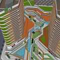 Commercial Complex Design With High Rise Buildings Green Landscapes And Water Features