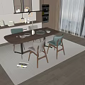 Log Style Dining Table and Chair Combination Sideboard Tea Table Art Chandelier 3d model