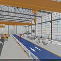 Industrial Building Components In Factory Interior With Steel Structure Overhead Crane And Safety Railings