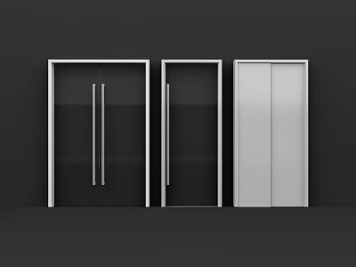 Three Modern Sliding Doors With Glass Panels And Aluminum Frames Design 3d model