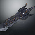 Futuristic Interstellar Spaceship With Mechanical Structure And Orange Accents For Cosmic Exploration
