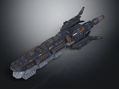 Futuristic Interstellar Spaceship With Mechanical Structure And Orange Accents For Cosmic Exploration 3d model