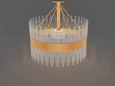Elegant Modern Chandelier With Golden Frame Transparent Pendants And Yellow Strips 3d model