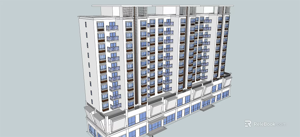 Modern High Rise Residential Building With Balconies Windows And Exterior Design 3d model 