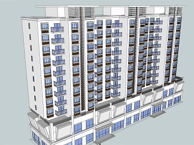 Modern High Rise Residential Building With Balconies Windows And Exterior Design 3d model