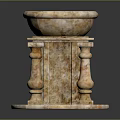 Vintage Marble Basin With Ornate Pedestal Stand And Decorative Columns