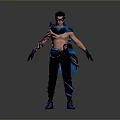 Shirtless Male Character With Intricate Tattoos Black Gloves Black Pants Blue Shoes And Blue Accents