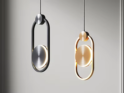 Modern Hanging Pendant Lights With Circular Ring Design In Silver And Gold Metal Finish 3d model