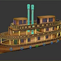 Classic Wooden Ship With Multiple Decks Green Chimneys Detailed Windows And Railings