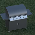 Outdoor Gray Grill With Side Shelves Cabinet Doors Control Knobs On Grass 3d model