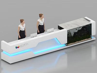 Modern Reception Desk With Marble Counter Blue LED Lights And WAVETE Logo 3d model