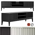 Modern Black White Storage Cabinet With Vertical Slat Doors And Open Shelf