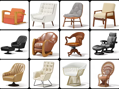 Stylish Single Seater Sofa Designs With Various Materials Styles And Wooden Leg Details 3d model