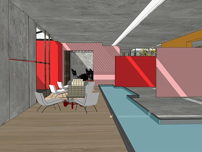 Modern Open Kitchen Interior Design With Island Counter And Cabinets 3d model