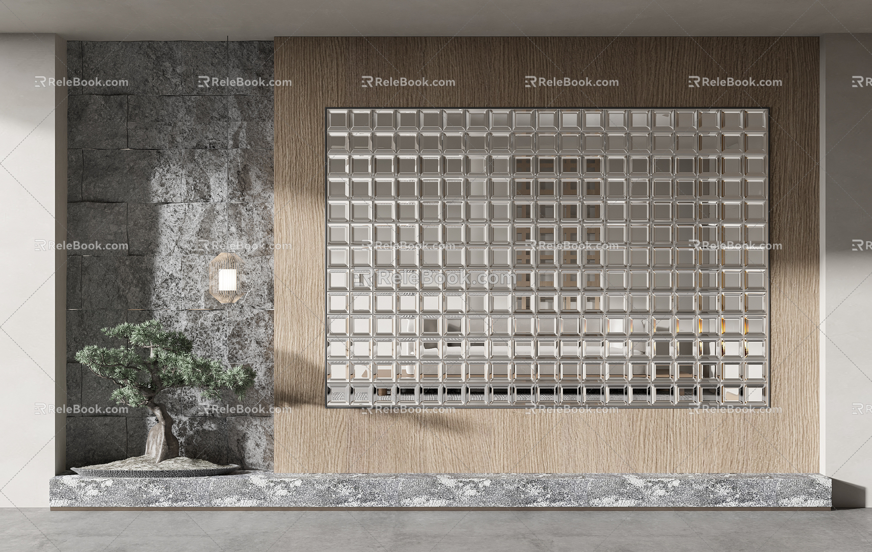 New Chinese style glass brick glass brick screen partition 3d model