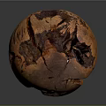Wooden Stone Sphere With Natural Cracks Rustic Brown Texture And Weathered Surface Details