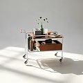 Modern Minimalist Storage Cart With Metal Frame Wooden Shelves Wheels And Decorative Items