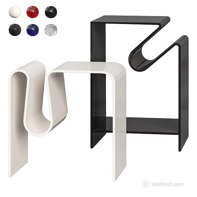 Modern Contemporary Side Tables With Unique Curved Design In Black And White Colors 3d model 