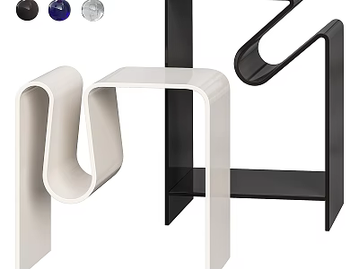 Modern Contemporary Side Tables With Unique Curved Design In Black And White Colors 3d model