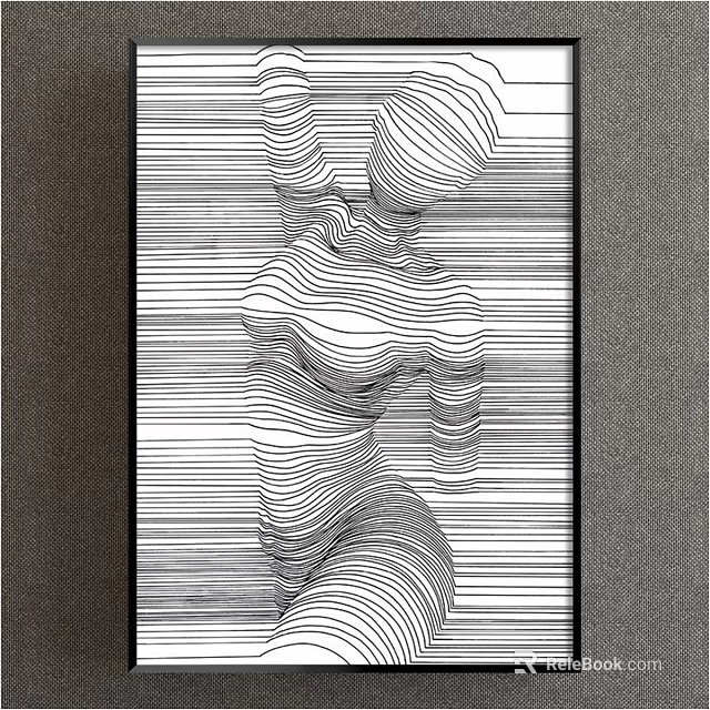 Abstract Human Sculpture With Black And White Curved Lines Design 3d model 
