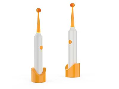 Electric Toothbrush with White Body Orange Head Base and Button for Daily Personal Hygiene Use 3d model