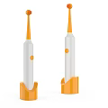 Electric Toothbrush with White Body Orange Head Base and Button for Daily Personal Hygiene Use