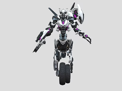 Intelligent Machine With Mechanical Humanoid Design Silver Purple Accents Leg Wheels And Weapon Parts 3d model