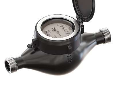 Black Kitchen Water Meter Device With Dial And Pipe Connections For Appliances 3d model