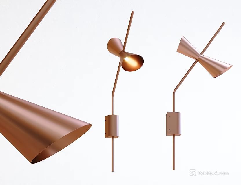Modern Copper Wall Lamps With Stylish Curved Design And Decorative Shades For Home Interior 3d model 